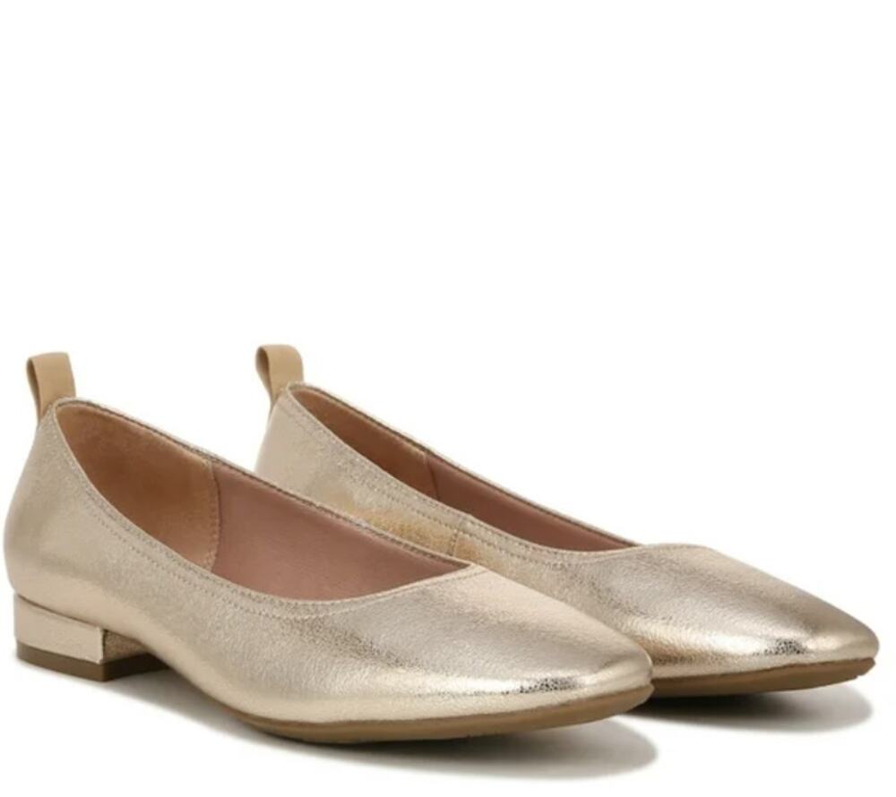 LifeStride Womens Cameo Heeled Flats US 8.5 WIDE EU 39 Plantino Gold Slip On NIB